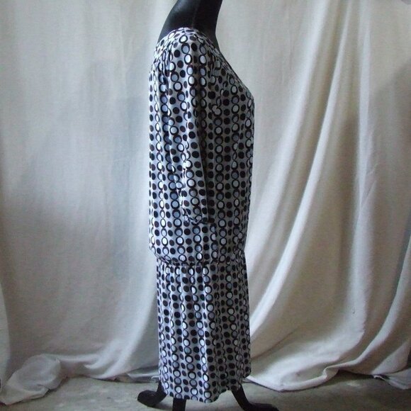 BCBGMaxAzria dress polka dot blue black brown medium pull over graphic dots - Picture 2 of 15